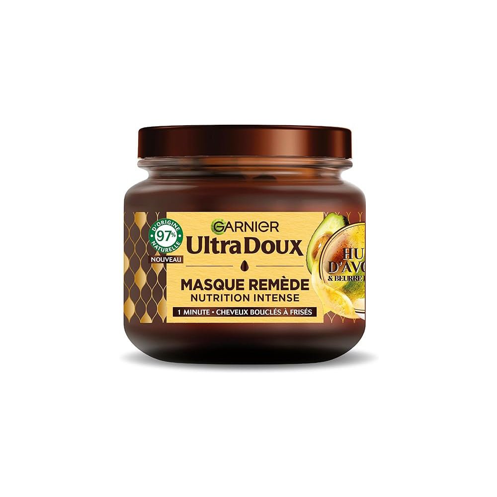 Garnier Ultra Doux - Masque pour Cheveux Secs, Ondulés, Bouclés ou Crépus - À l'Huile d'Avocat et Beurre de Karité - Texture Riche et Onctueuse - 340 ml - 3600542510080