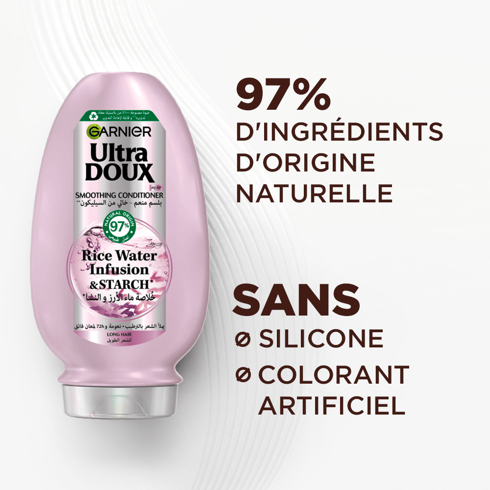 Garnier Ultra Doux - Après - Shampooing Lissant Douceur & Brillance à l'Infusion d'Eau de Riz - Cheveux Rebelles et Indisciplinés - 200 ml - 3610340670893