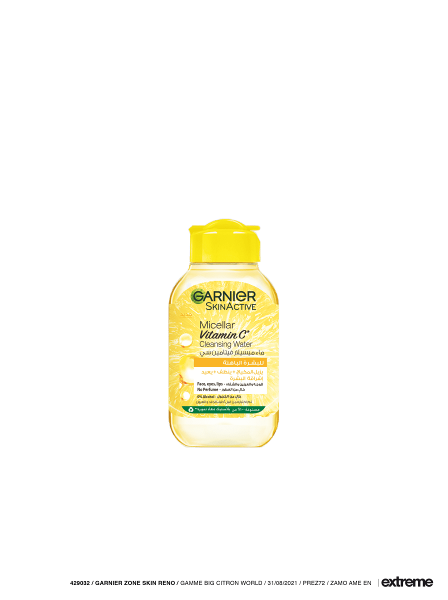 GARNIER Skin Active - Eau Micellaire Tout - En - 1 - Nettoie, Démaquille & Illumine - Micelles & Vitamine C - Visage, Yeux, Lèvres - Peaux Ternes en Manque D'Éclat - 100 ml - 3600542404235