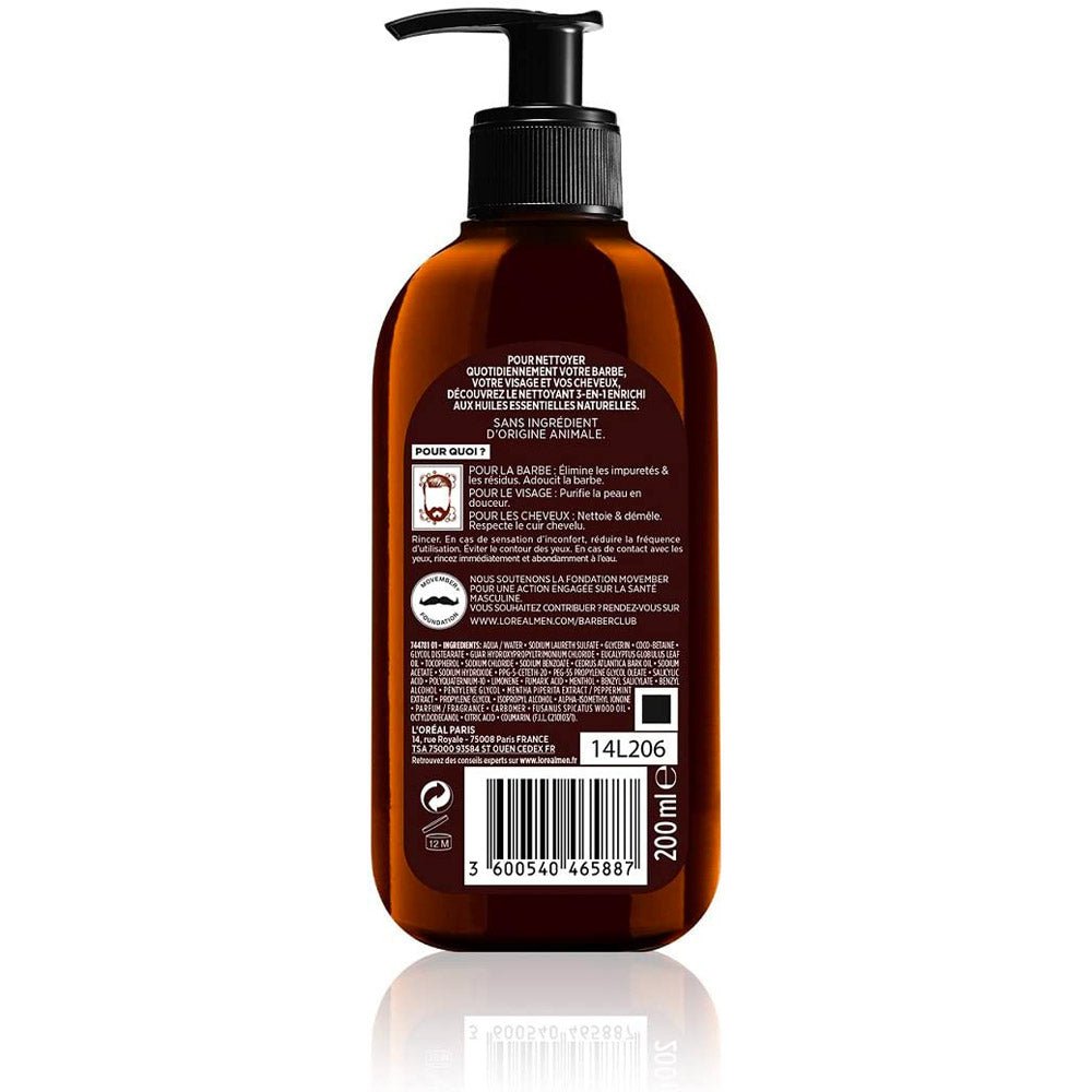 L’Oréal Men Expert – Barber Club 3 en 1 nettoyant cheveux, visage et barbe – 200 ml - 3600523548071
