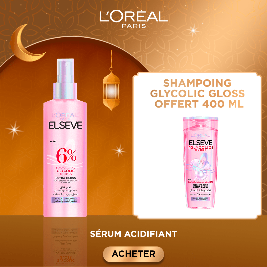 L'Oréal Paris Glycolic Gloss Acidifier Spray + Shampoing Offert - L'Oréal Paris | BeautyForYou.ma