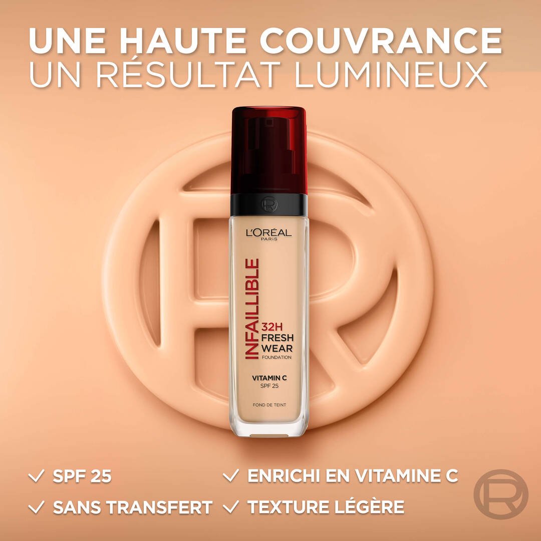 L'Oréal Paris - Fond de Teint Fluide Infaillible 32h Fresh Wear - Tous Types de Peau - Teinte : 120 Vanille/Vanil - 3600523614455