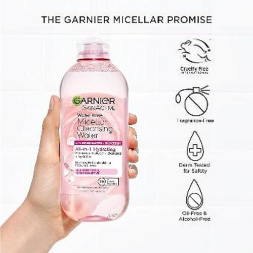 GARNIER Skin Active - Solution Micellaire Tout En 1 - Nettoie, Démaquille, & Ravive L'Éclat - Micelles & Eau de Rose - Vegan & Cruelty Free - Visage, Yeux, Lèvres - Peaux Ternes & Sensibles - 400 ml - Garnier | BeautyForYou.ma