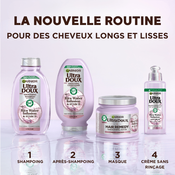 Garnier Ultra Doux - Shampooing Lissant Douceur & Brillance à l'Infusion d'Eau de Riz - Cheveux Rebelles et Indisciplinés - 200 ml - Garnier | BeautyForYou.ma