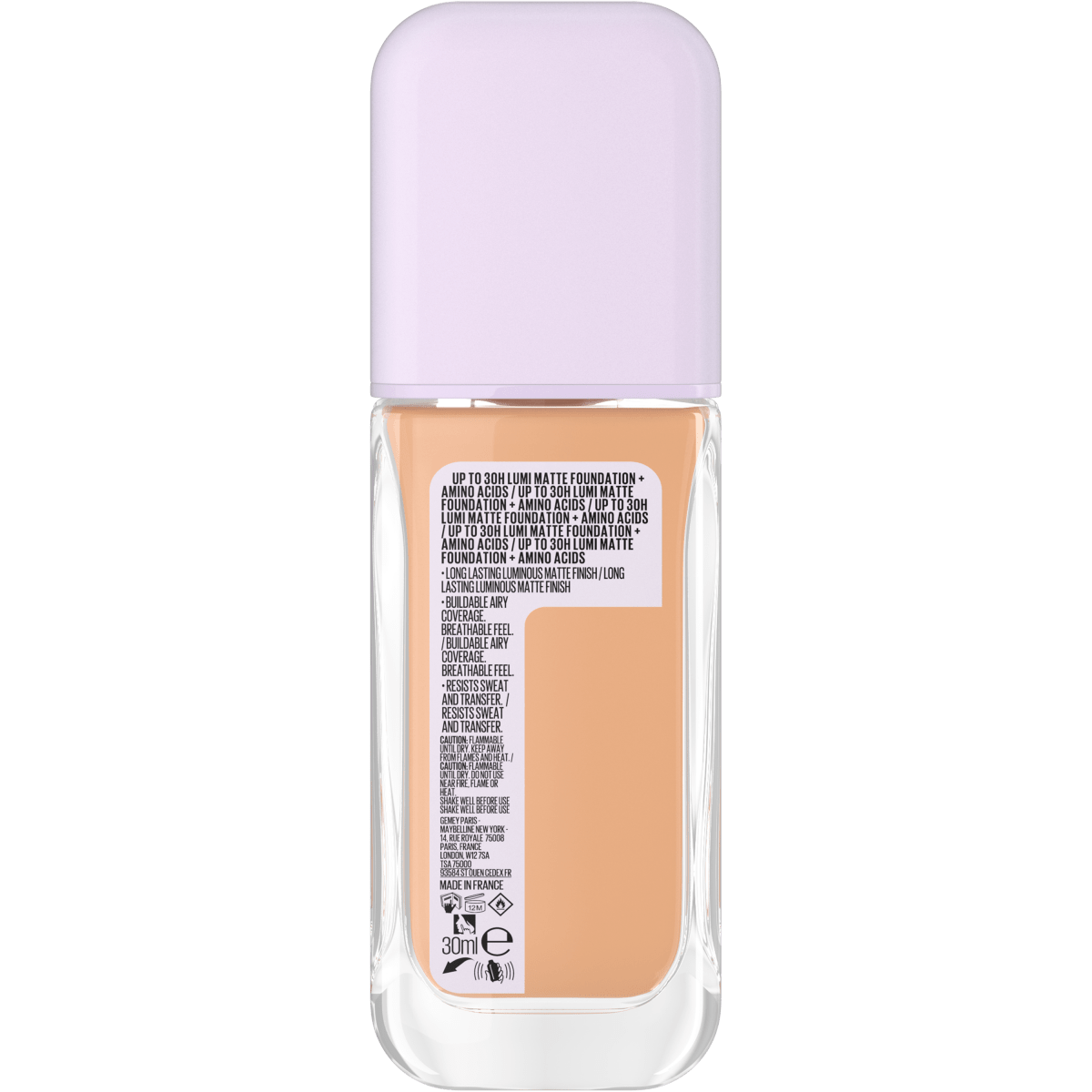 Maybelline New York - Fond de Teint Liquide Longue Tenue - Ultra - Résistant - Fini Mat Lumineux - Enrichi en Acides Aminés - Tous les Types de Peau - Superstay 30H Lumi - Matte - Teinte : 115 - 35ml - 3600531691936