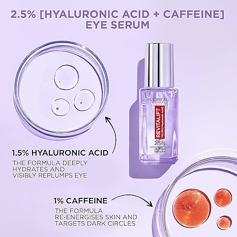L'Oreal Paris L'Oréal Paris Sérum Yeux 2,5% Acide Hyaluronique et Caféine, Revitalift Filler, Repulpe, Éclaircit Et Dégonfle les Yeux - 20 ml - 3600524026844