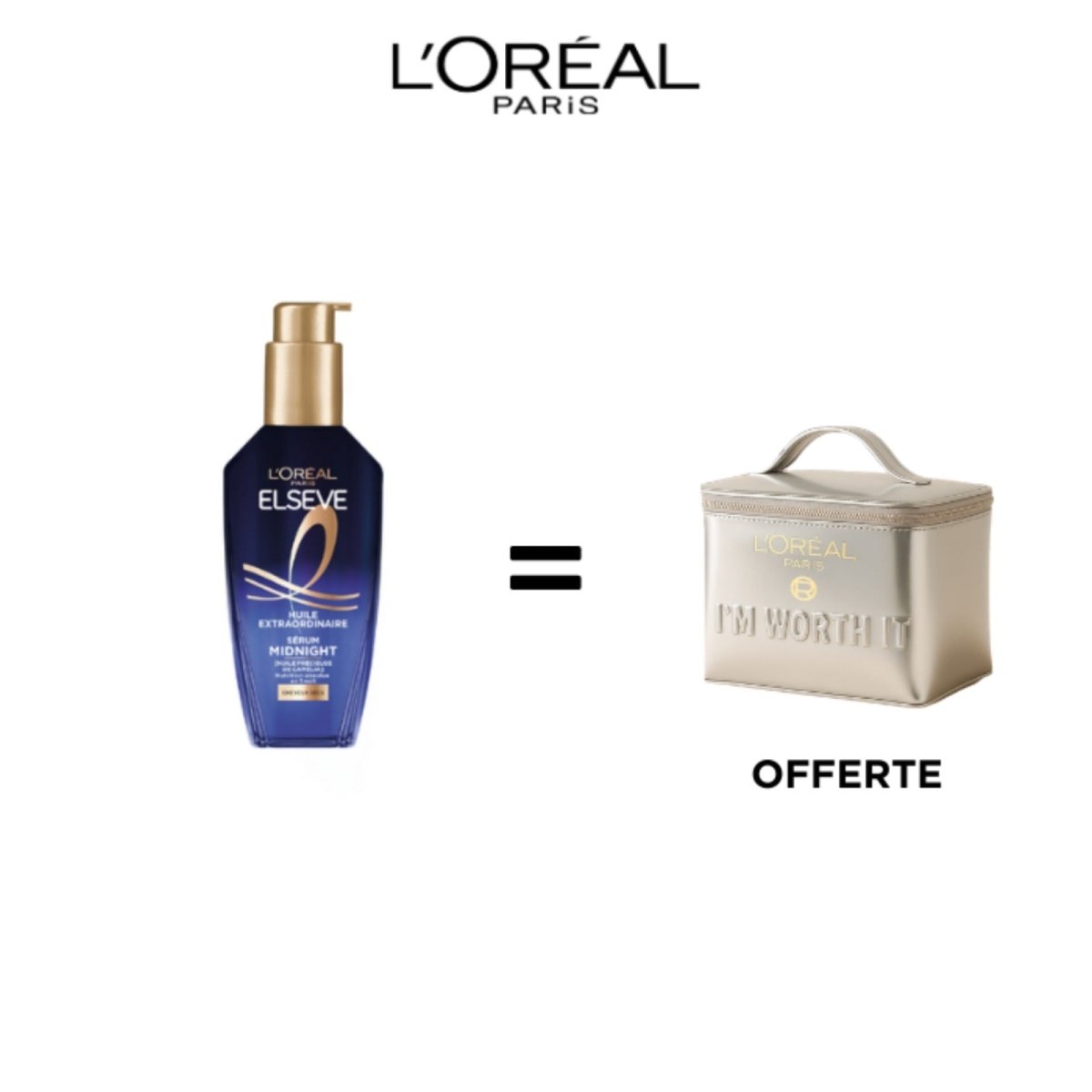 Elseve Huile Extraordinaire Soin Midnight Sérum enrichi en huile précieuse de Camélia + Trousse - L'Oréal Paris | BeautyForYou.ma