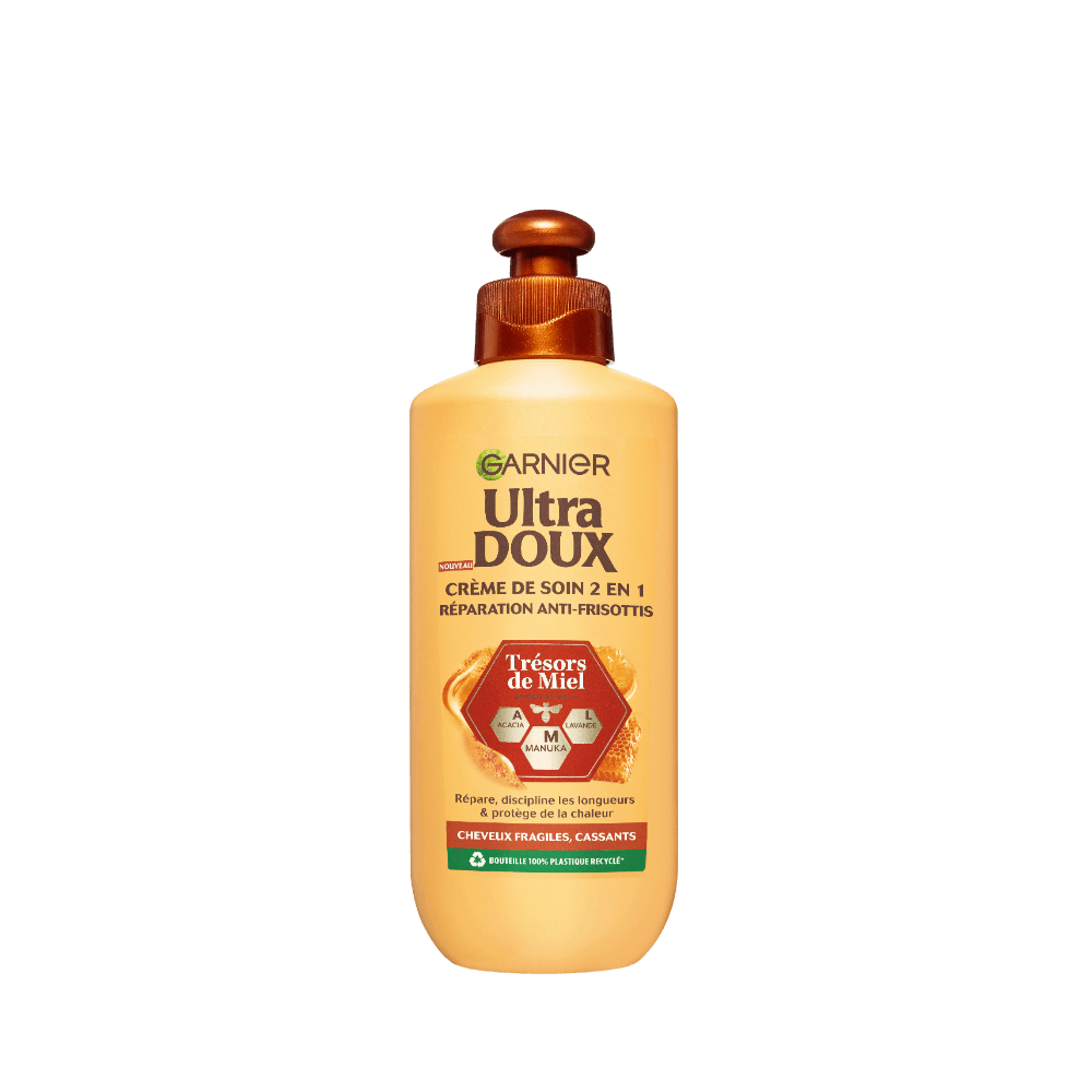 Garnier Ultra Doux Trésors de Miel pour Cheveux Fragiles & Cassants - Crème de Soin 2 - en - 1 Réparation Anti - Frisottis - Au Miel d'Acacia, de Manuka & de Lavande - 200ml - 3600542267205