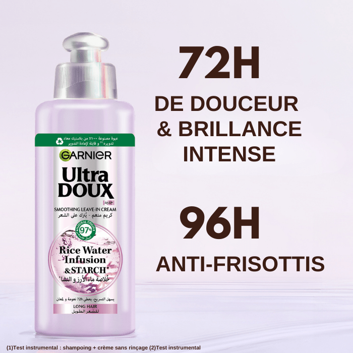 Garnier Ultra Doux Eau de Riz pour Cheveux Fragiles & Cassants - Crème de Soin 2 - en - 1 Réparation Anti - Frisottis - Au Miel d'Acacia, de Manuka & de Lavande - 200ml - 3610340671258