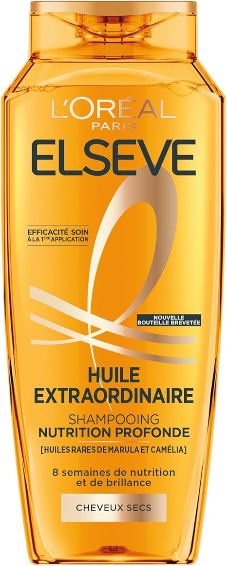 L'Oréal Paris - Shampooing Nutrition Profonde - 8 Semaines de Nutrition & Brillance - Tous Types de Cheveux Secs - Enrichi en Huiles Rares de Marula & Camélia - Elseve Huile Extraordinaire - 300ml - 3610340023019