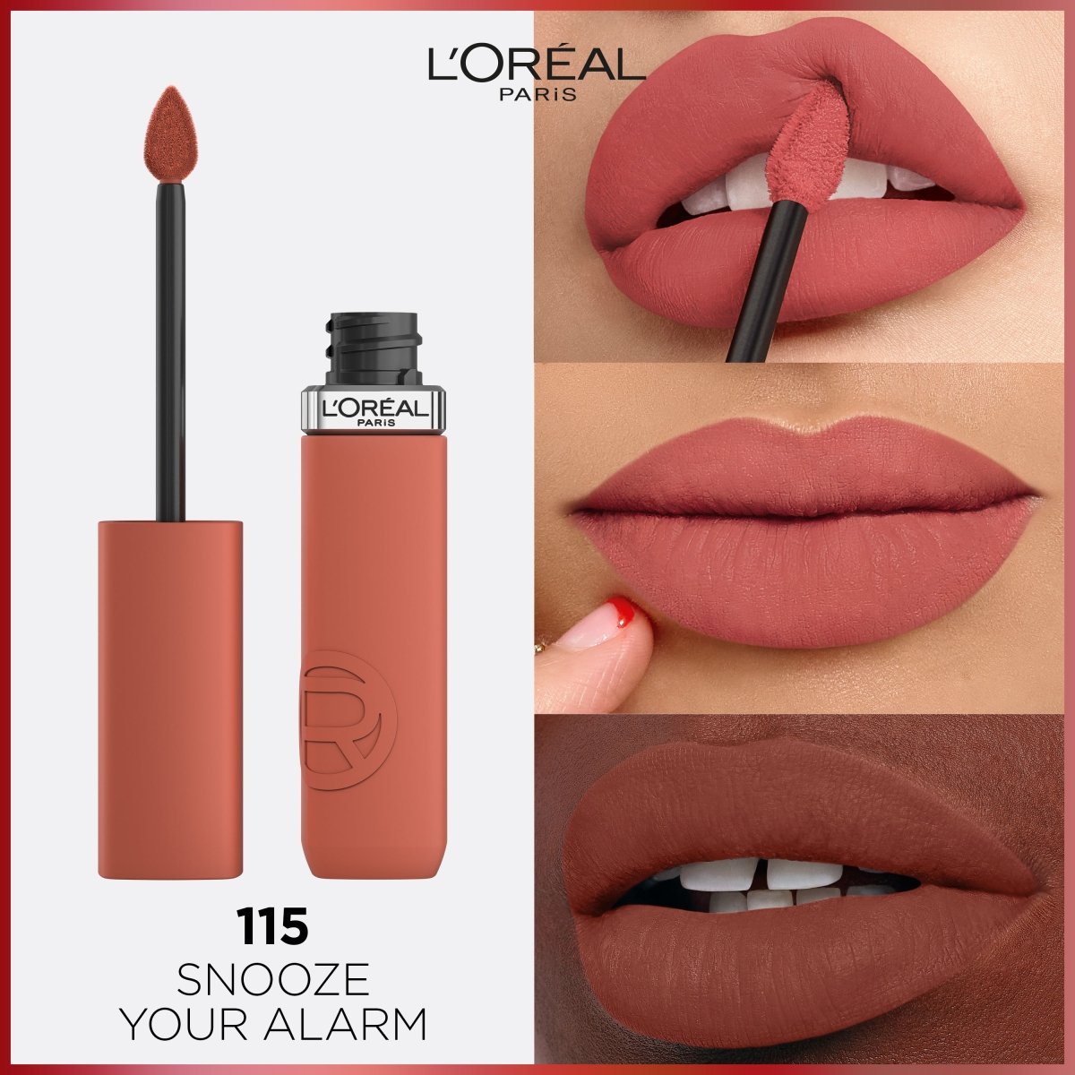 L'Oréal Paris - Rouge à Lèvres Liquide - Couleur Intense & Fini Mat - Longue Tenue - Sans Transfert - À L'Acide Hyaluronique - Infaillible Matte Resistance - Teinte : 115 SNOOZE YOUR ALA - 30144361