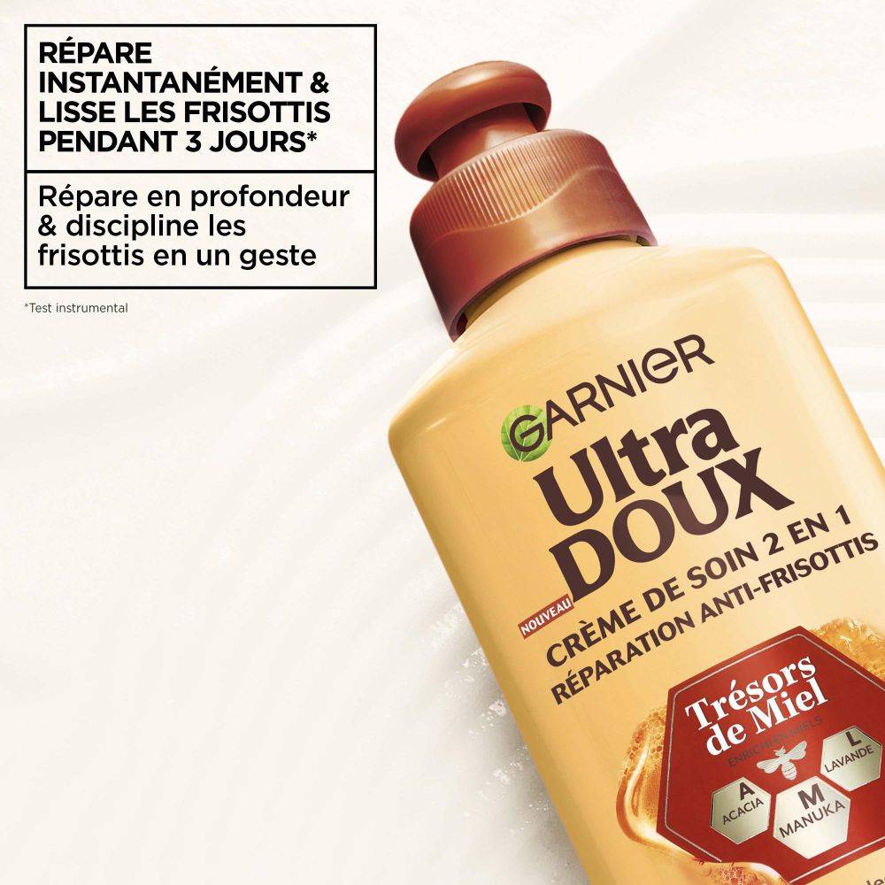 Garnier Ultra Doux Trésors de Miel pour Cheveux Fragiles & Cassants - Crème de Soin 2 - en - 1 Réparation Anti - Frisottis - Au Miel d'Acacia, de Manuka & de Lavande - 200ml - 3600542267205
