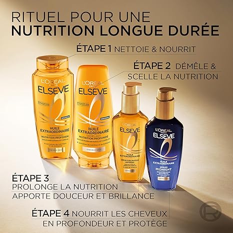 L'Oréal Paris - Shampooing Nutrition Profonde - Tous Types de Cheveux Secs - Enrichi en Huiles Rares de Marula & Camélia - Elseve Huile Extraordinaire 200ml - L'Oréal Paris | BeautyForYou.ma