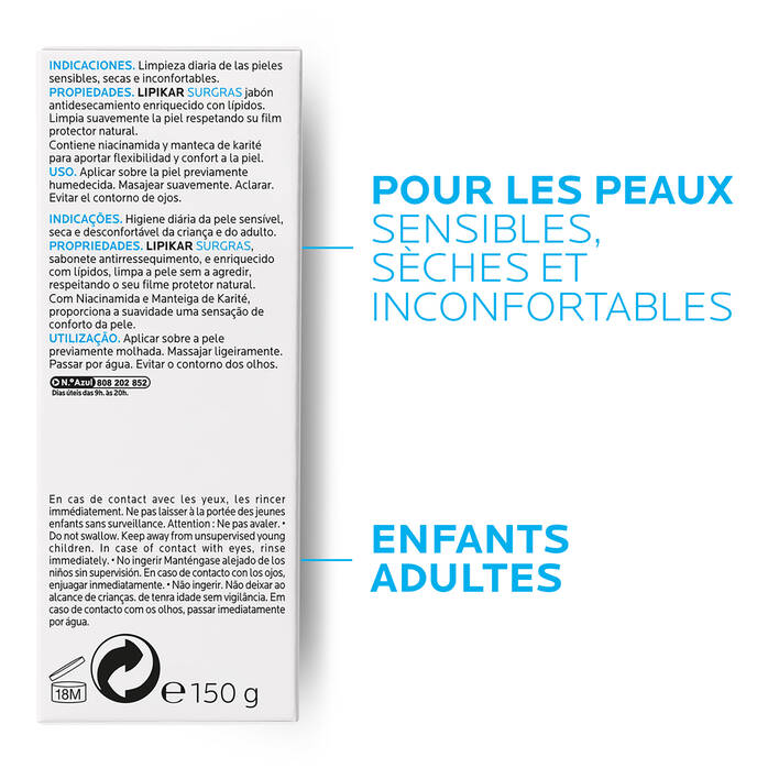 Lipikar Surgras Pain dermatologique anti - dessèchement - La Roche - Posay | BeautyForYou.ma
