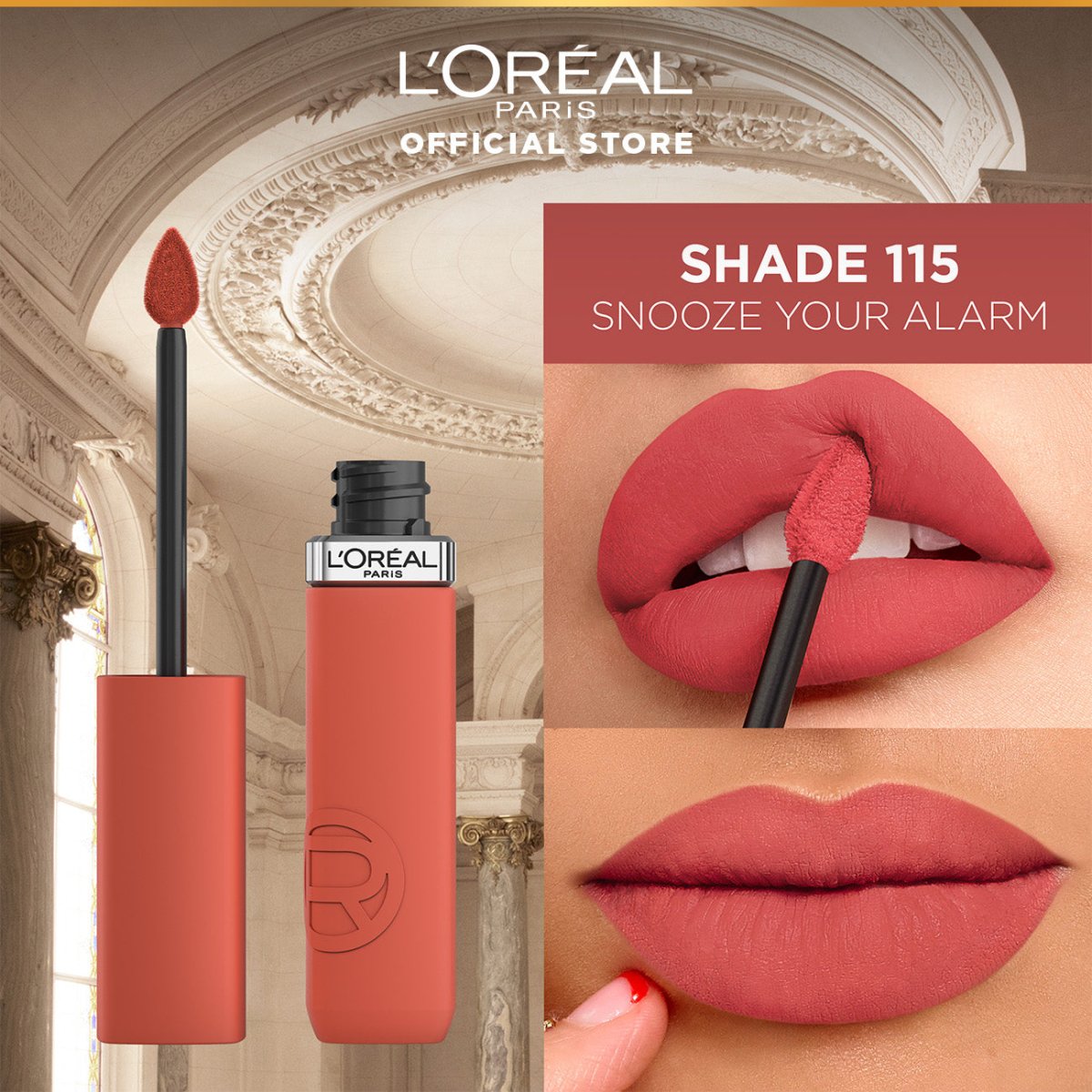 L'Oréal Paris - Rouge à Lèvres Liquide - Couleur Intense & Fini Mat - Longue Tenue - Sans Transfert - À L'Acide Hyaluronique - Infaillible Matte Resistance - Teinte : 115 SNOOZE YOUR ALA - 30144361