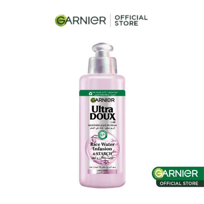 Garnier Ultra Doux Eau de Riz pour Cheveux Fragiles & Cassants - Crème de Soin 2 - en - 1 Réparation Anti - Frisottis - Au Miel d'Acacia, de Manuka & de Lavande - 200ml - 3610340671258