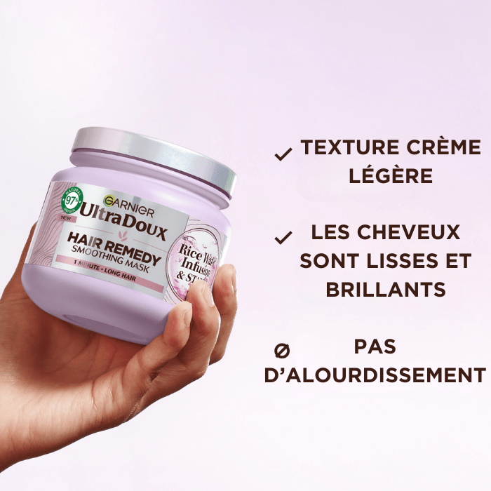 Garnier Ultra Doux - Masque Lissant Douceur & Brillance à l'Infusion d'Eau de Riz - Cheveux Rebelles et Indisciplinés - 340 ml - 3600542612920