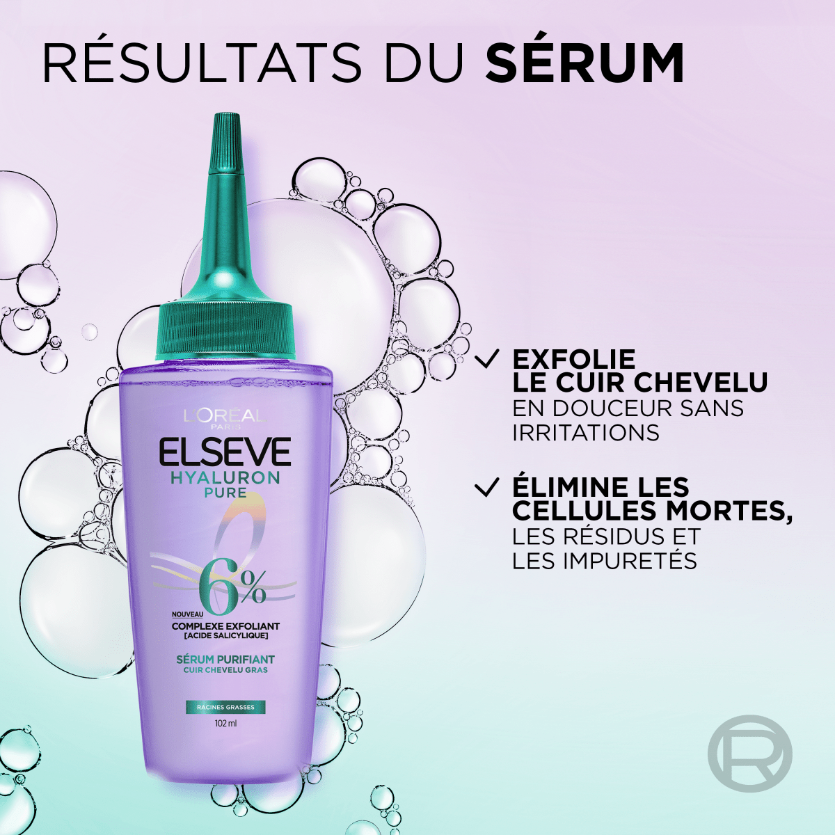 L'Oréal Paris - Sérum Purifiant Cuir Chevelu Gras - Élimine le Sébum & Purifie les Racines - Complexe Exfoliant à l'Acide Salicylique - Elseve Hyaluron Pure - 102 ml - 3600524135546
