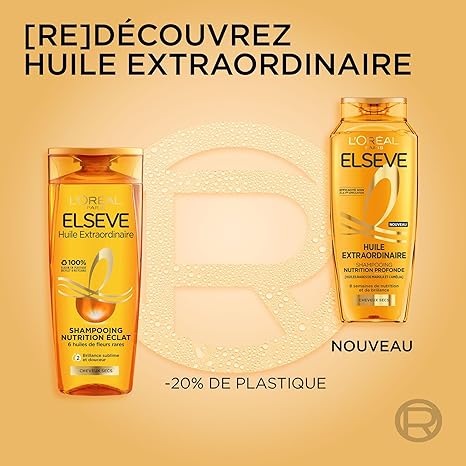 L'Oréal Paris - Shampooing Nutrition Profonde - 8 Semaines de Nutrition & Brillance - Tous Types de Cheveux Secs - Enrichi en Huiles Rares de Marula & Camélia - Elseve Huile Extraordinaire - 300ml - 3610340023019