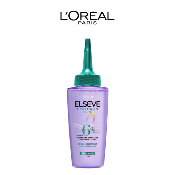 L'Oréal Paris - Sérum Purifiant Cuir Chevelu Gras - Élimine le Sébum & Purifie les Racines - Complexe Exfoliant à l'Acide Salicylique - Elseve Hyaluron Pure - 102 ml - 3600524135546