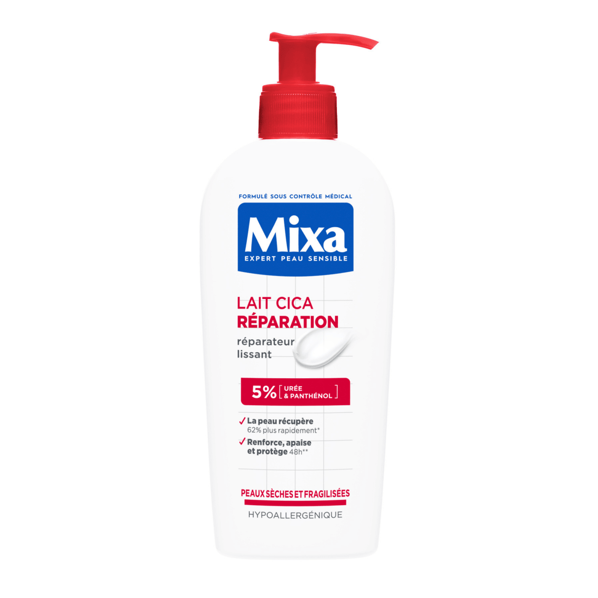 Mixa Expert Peau Sensible - Lait Cica Réparation - Réparation Effet Longue Durée - Peaux Sèches et Rugueuses - Hypoallergénique - 250ml - 3600551135793