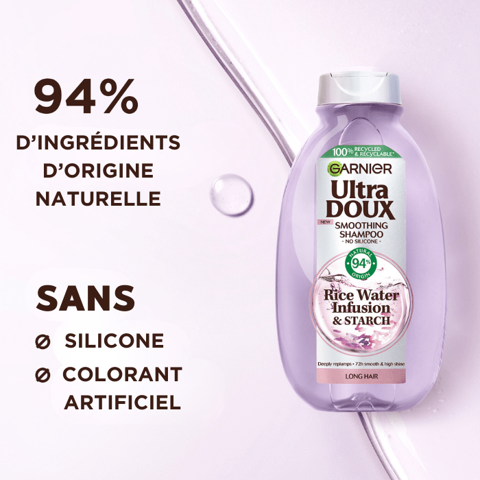 Garnier Ultra Doux - Shampooing Lissant Douceur & Brillance à l'Infusion d'Eau de Riz - Cheveux Rebelles et Indisciplinés - 200 ml - Garnier | BeautyForYou.ma
