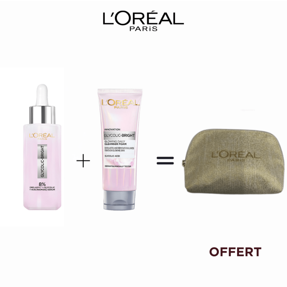 SERUM GLYCOLIC BRIGHT + GW GLYCO = POUCH BEIGE - L'Oréal Paris | BeautyForYou.ma